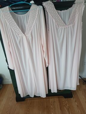 Vtg Shadow Line Nightgown 3X & Button Up Robe 2X Set Light Pink Lovely Details